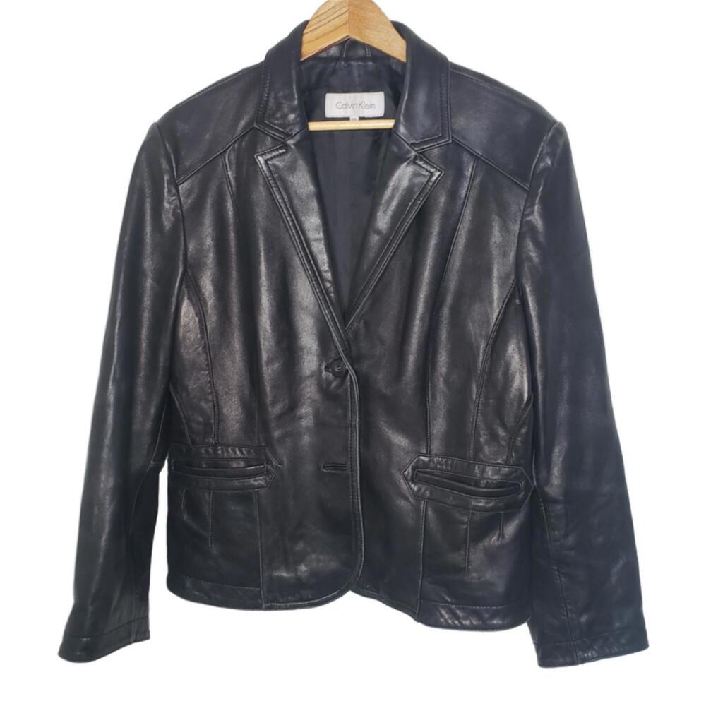 Vtg Calvin Klein Women's Sz PXL Button Front Leather Jacket (1862)